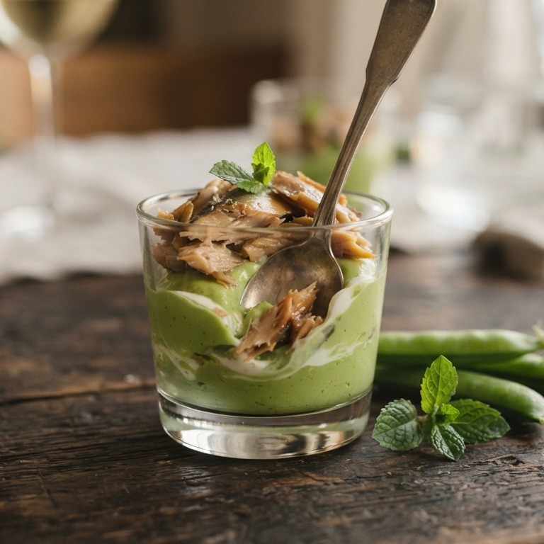 Gerookte makreel met doperwtenmousse recept