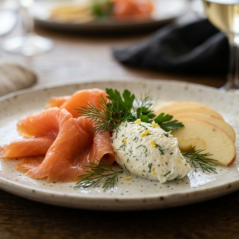Gerookte zalm met citroen-hangop en appel recept