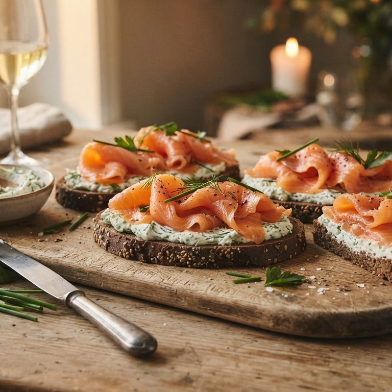 Gerookte zalm met kruidige roomkaas recept
