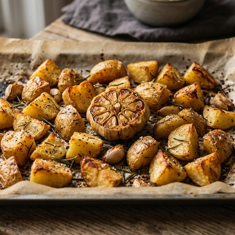 Geroosterde aardappels met gepofte knoflook recept