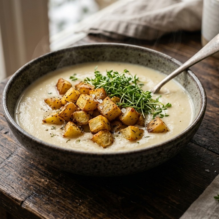 Geroosterde aardappels met knoflooksoep recept