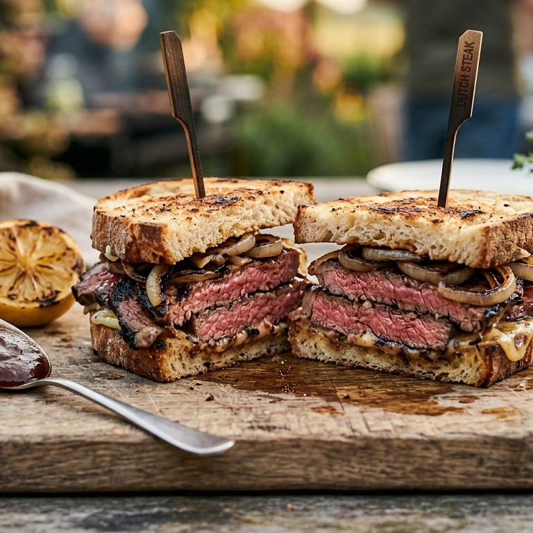 Geroosterde biefstuksandwiches op de barbecue recept
