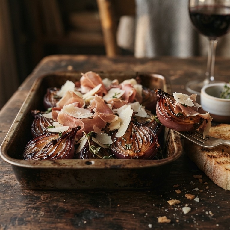 Geroosterde Italiaanse uien met san daniele ham recept