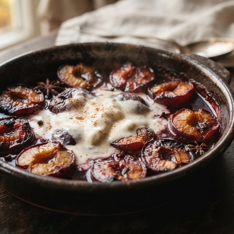 Geroosterde pruimen met vanillecrème recept