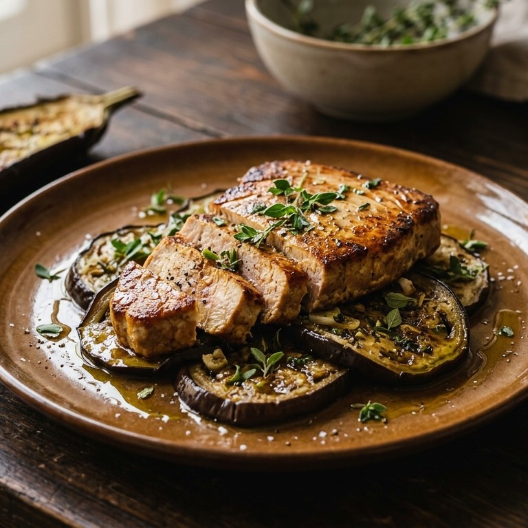 Geroosterde tonijn met aubergine recept