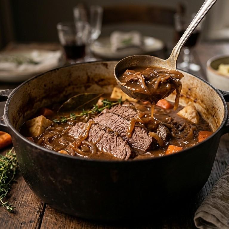 Gesmoord klapstuk in uiensaus recept