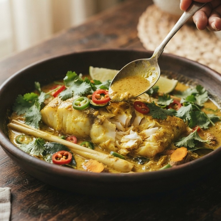 gesmoorde kabeljauwfilet in curry-kokossaus recept