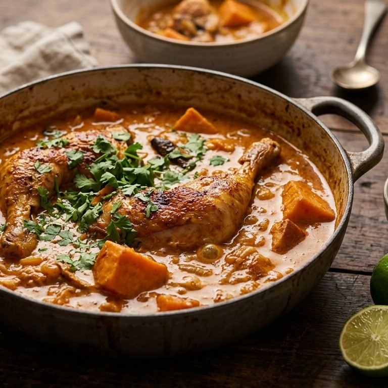 Gesmoorde kip met tomaat en kokos recept