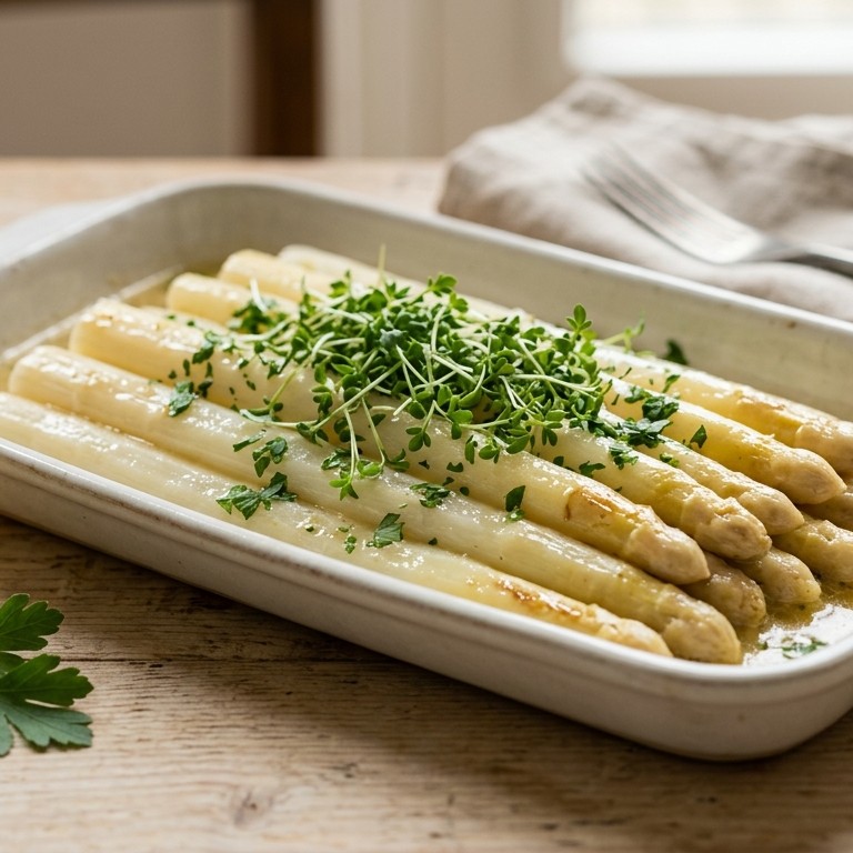 Gestoofde asperges met witte wijn en tuinkers recept