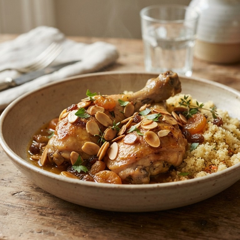 Gestoofde zoete kip met amandelen en couscous recept