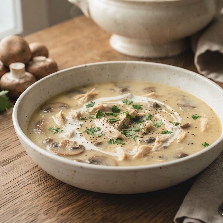 Gevogelteroomsoep met champignons recept