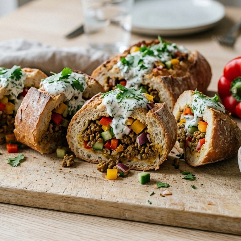 Gevuld stokbrood met groente-gehakt recept