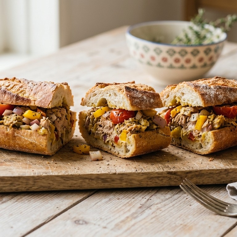 Gevuld stokbrood met tonijn, uitjes en paprika recept