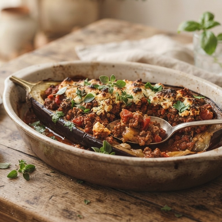Gevulde aubergine met rundergehakt recept