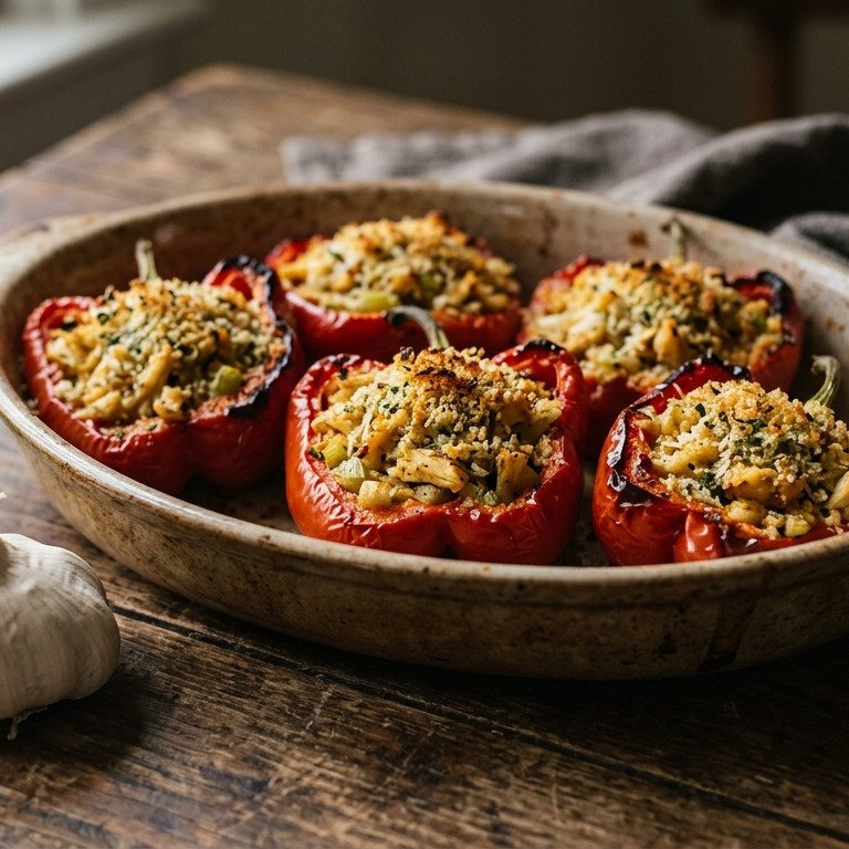 Gevulde cajunpaprika's met krab recept