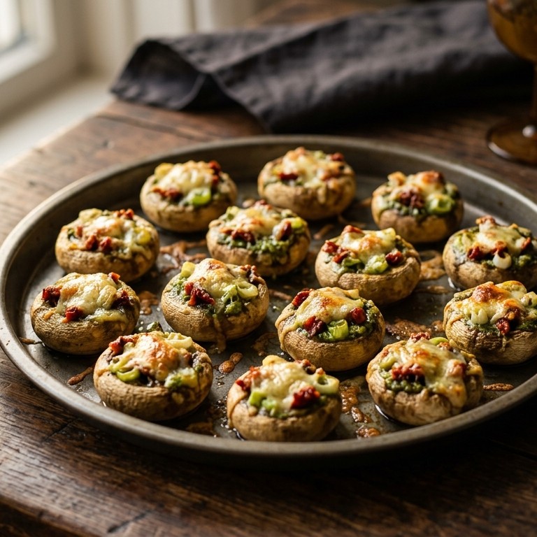 Gevulde champignons met pesto en parmazaan recept