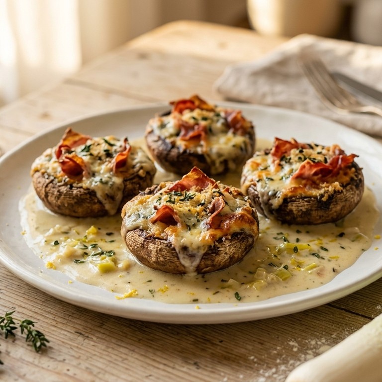Gevulde champignons met prei-citroensaus recept