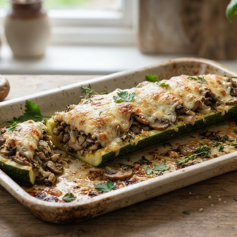 Gevulde courgette met champignons en geraspte kaas recept