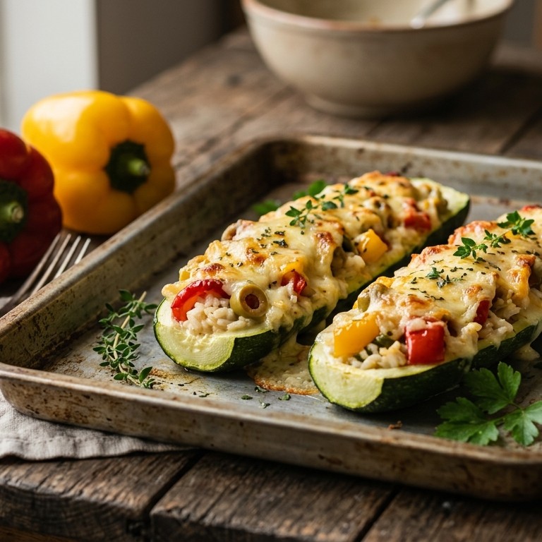 Gevulde courgette met paprikarijst recept