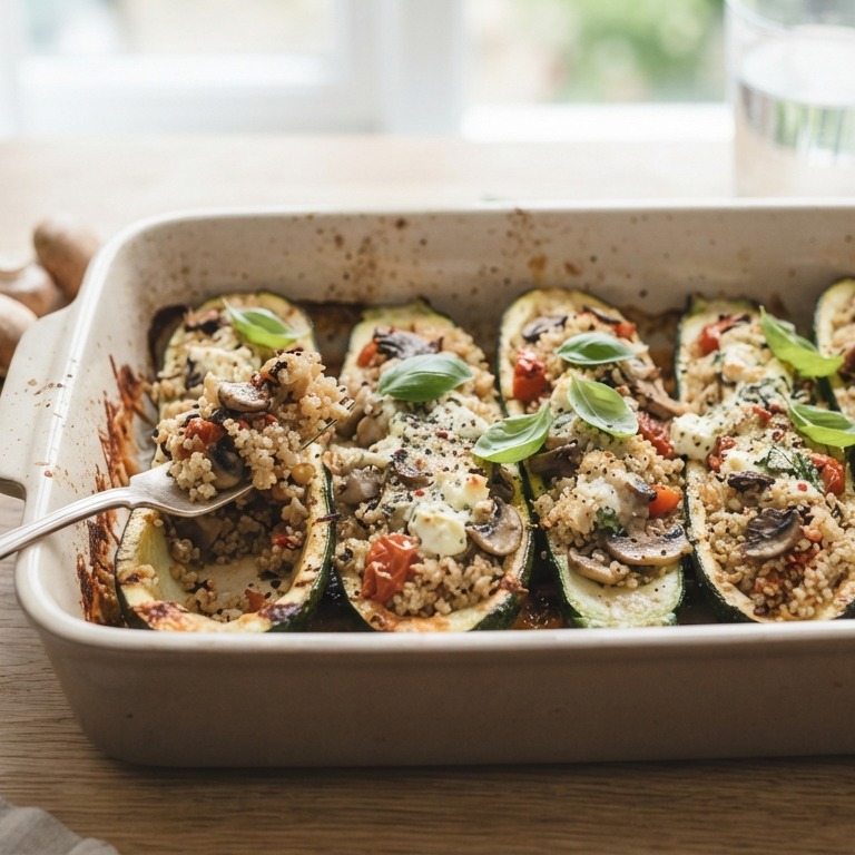 Gevulde courgettes met champignons en quinoa recept