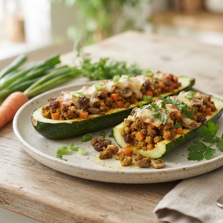 Gevulde courgettes met rundergehakt en lente-uitjes recept