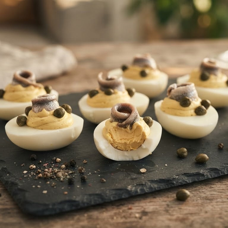 Gevulde eieren met ansjovis en kappertjes recept
