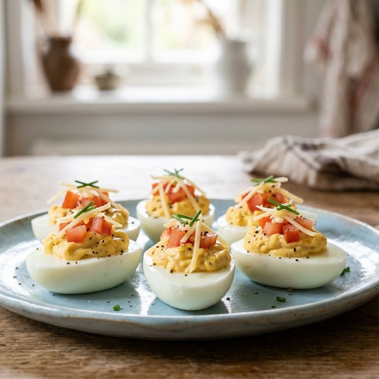 Gevulde eieren met kaas en tomaat recept