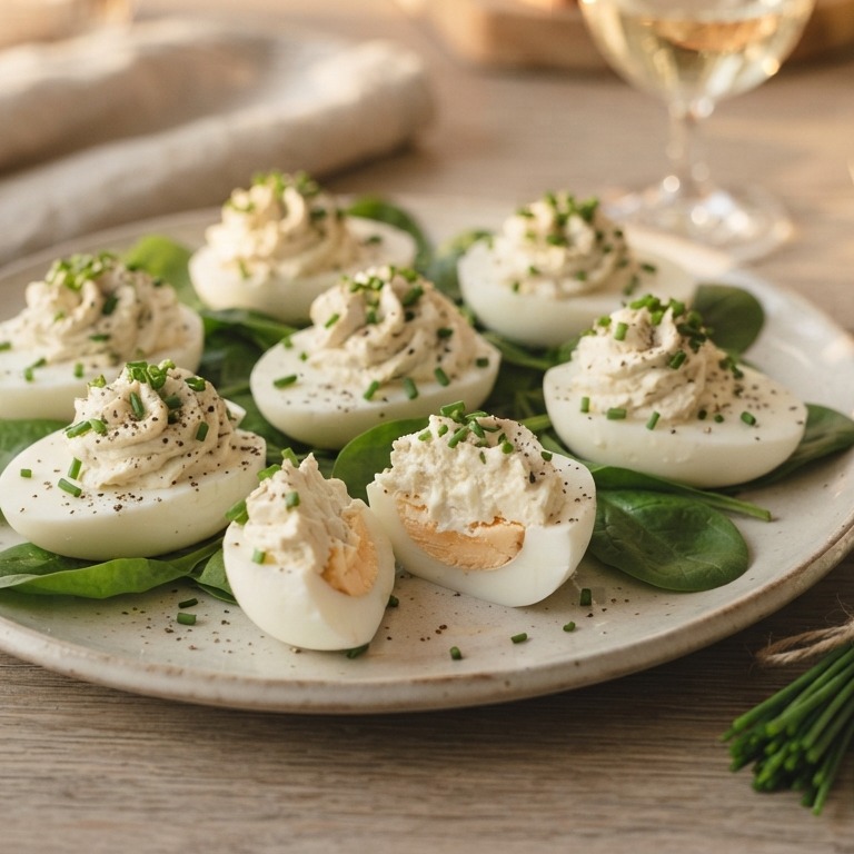 Gevulde eitjes met creme fraiche en bieslook recept