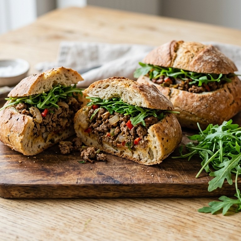 Gevulde Italiaanse bollen met gehakt en rucola recept