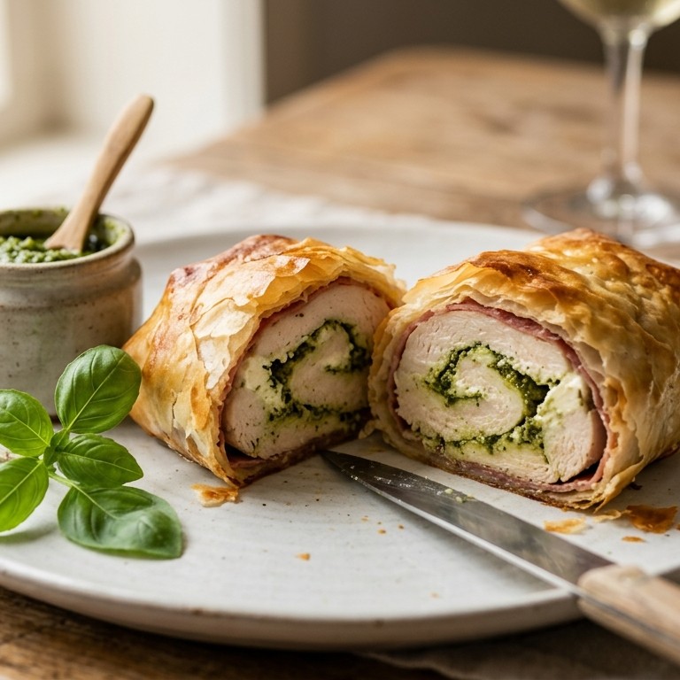 Gevulde kipfilet in filodeeg recept