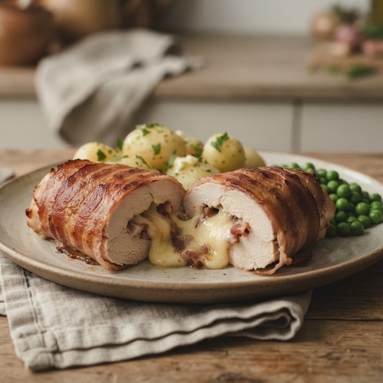 Gevulde kipfilet met kaas en bacon recept