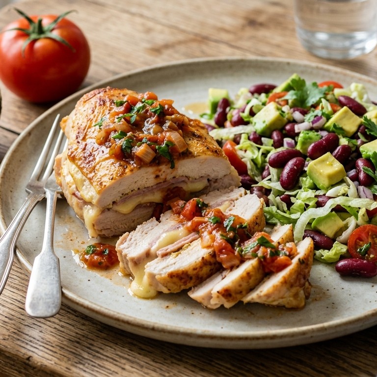 Gevulde kipfilet met rodebonensalade recept