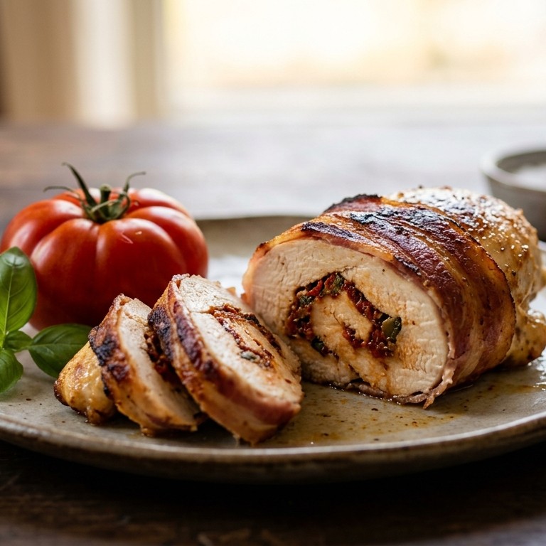 Gevulde kipfilet met tomatentapenade en katenspek recept