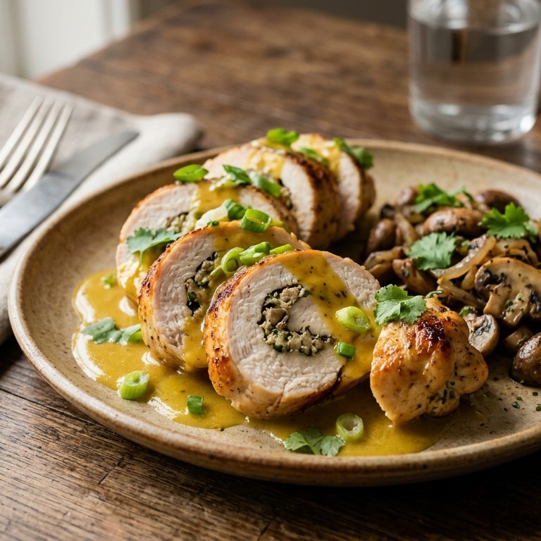 Gevulde kipfilet met uiensaus recept