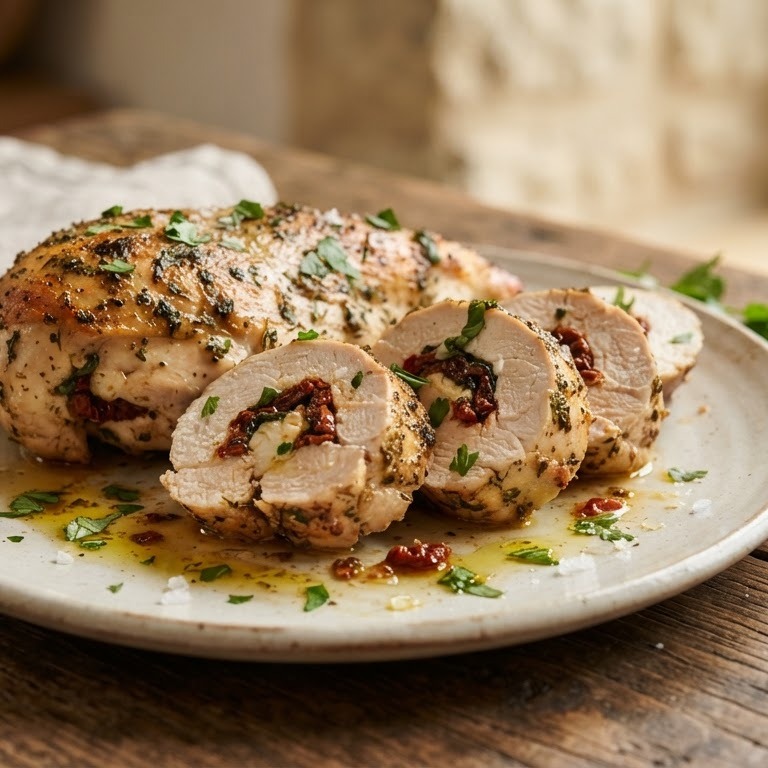 Gevulde kipfilet met zongedroogde tomaatjes recept