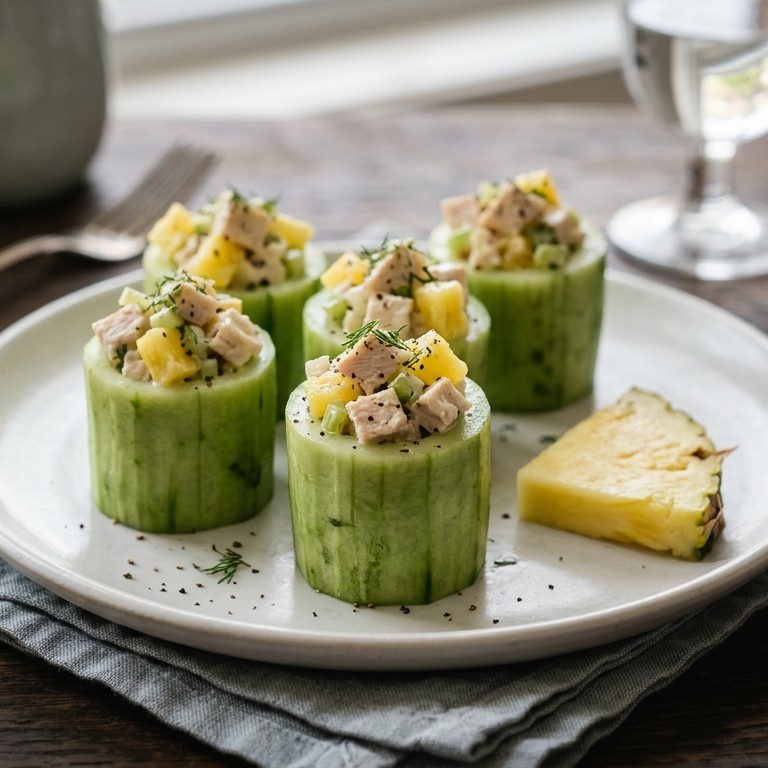 Gevulde komkommer met kipfilet en ananas recept
