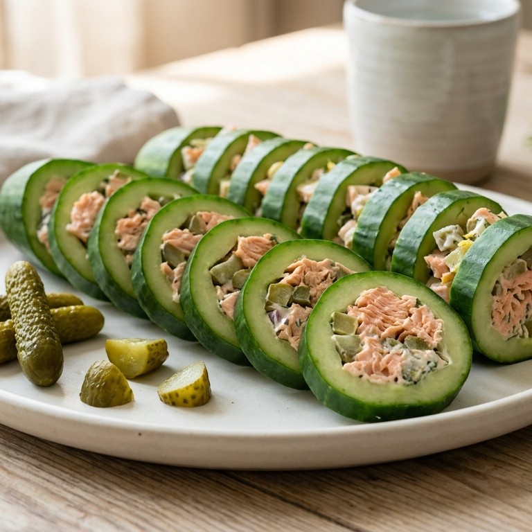 Gevulde komkommer met zalm en augurk recept