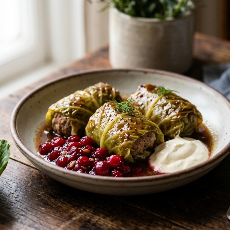 Gevulde koolrolletjes met gehakt en cranberrycompote recept