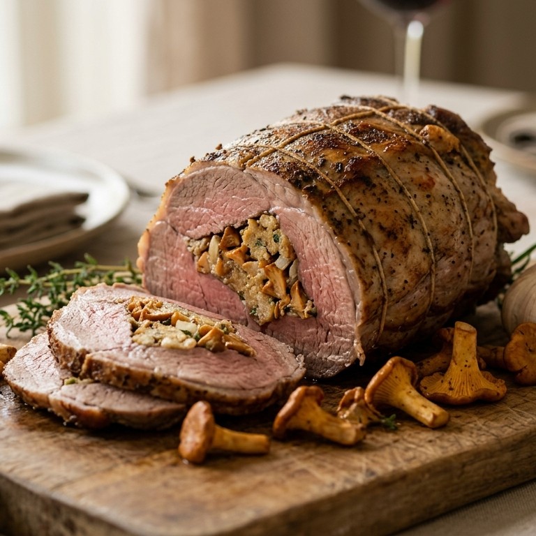 Gevulde lamsbout met cantharellen recept