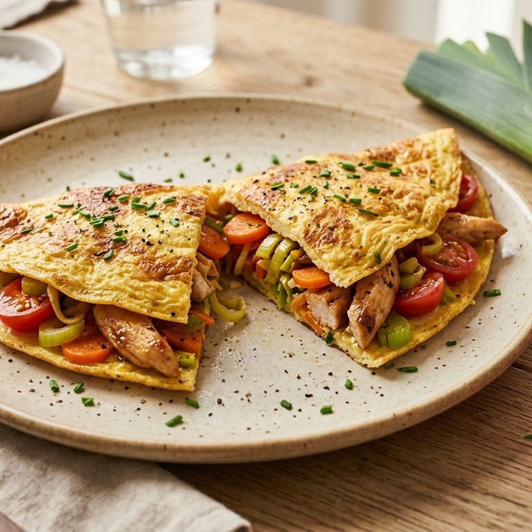 Gevulde omelet met kip en groenten recept