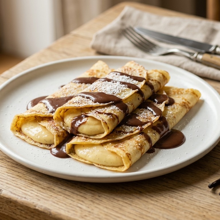 Gevulde pannekoeken met romige chocoladesaus recept