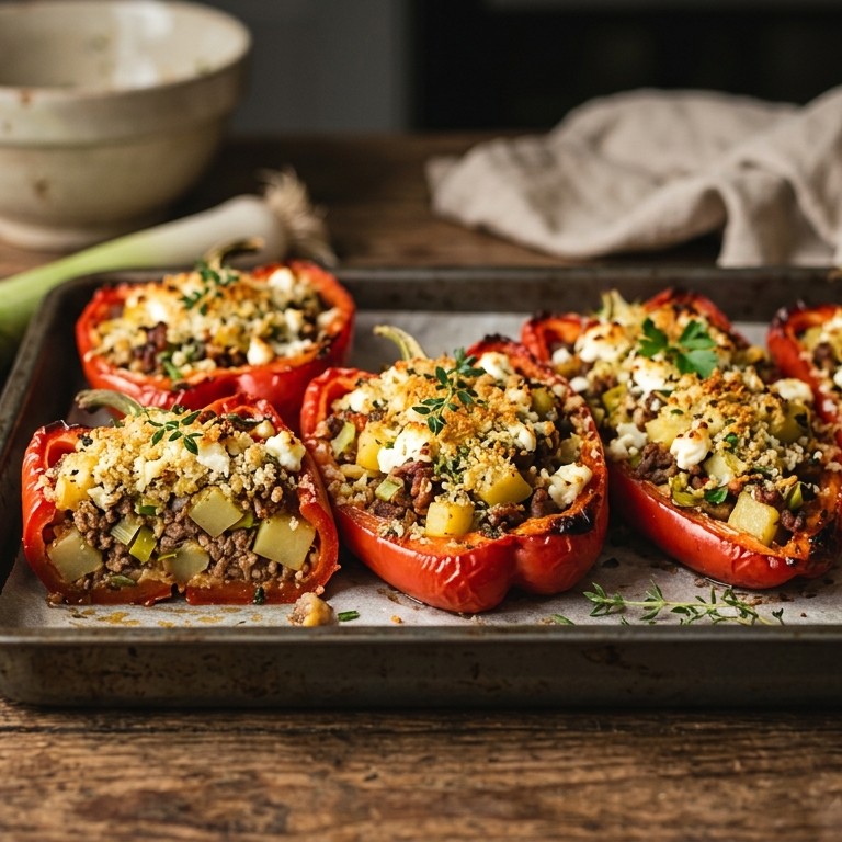 Gevulde paprika met gehakt, feta en aardappel recept
