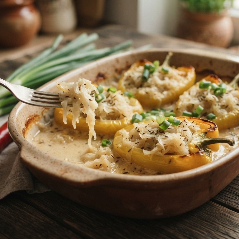 Gevulde paprika met pittige zuurkool recept