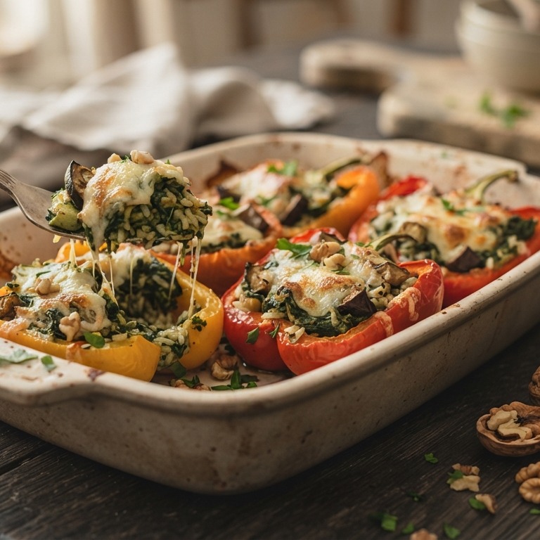 Gevulde paprika met spinazie walnotenpesto recept