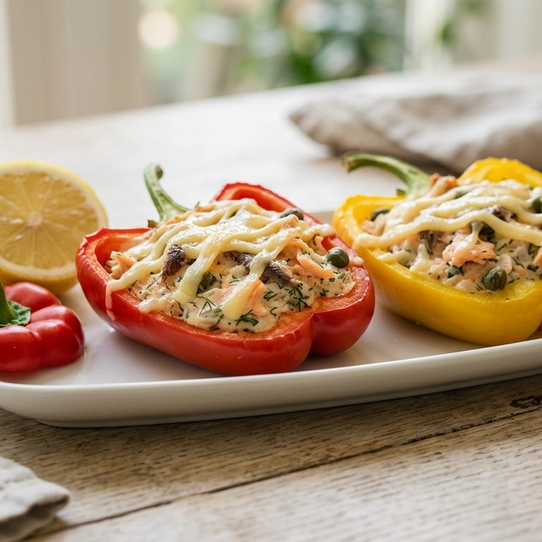 Gevulde paprika met zalm en ansjovis recept