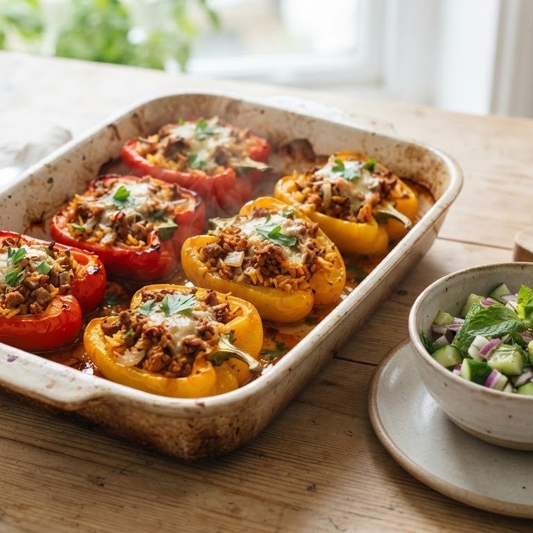 Gevulde paprika's met quorn en komkommersalade recept