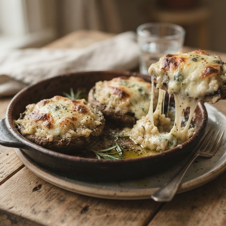 Gevulde portobello met risotto en kaas recept