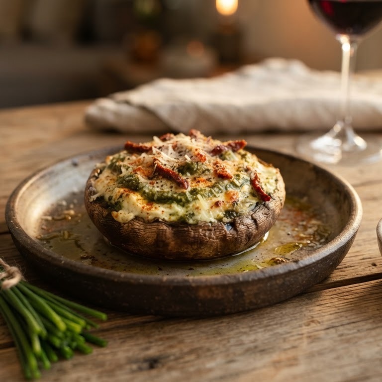 Gevulde portobello met roomkaas en kruiderij recept