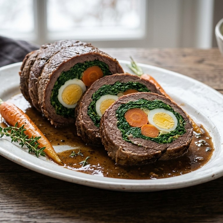 Gevulde runderrollade met spinazie en ei recept