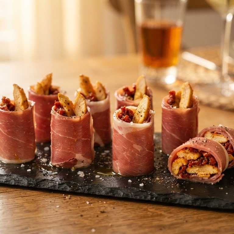 Gevulde Serranoham met kip recept